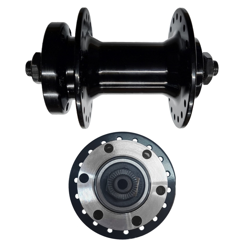 Maza Delantera 36 Agujeros Aluminio Negras con Rulemanes - C/Cierre - P/Disco 6T